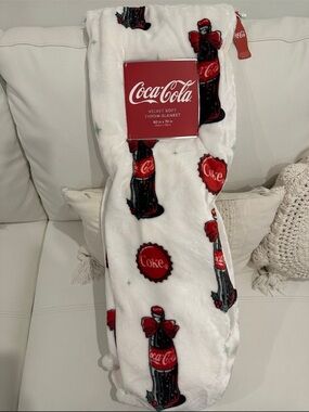 Coca-Cola White Throw with Red & Black Bottle Motif
